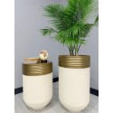 ELEGANT DEKORATIF ESKITME DARBUKA KREM SAKSI 70CM + SEHPA 60CM İKILI SET