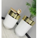 ELEGANT DEKORATIF GOLD DARBUKA PARLAK BEYAZ SAKSI 70CM + 60CM SEHPA İKILI SET